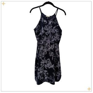 Soprano halter top/strap mini dress, navy with white flower outlines. Size large